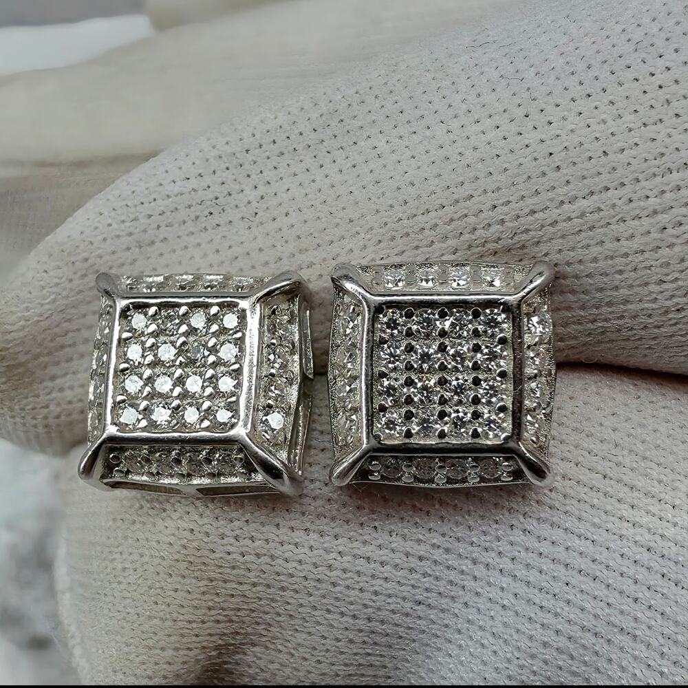 1.00ctw Moissanite Square Cluster Studs 925 Sterling Silver Screwbacks 8.3mm